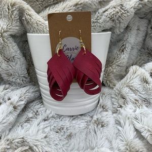 Wine leather twist earring